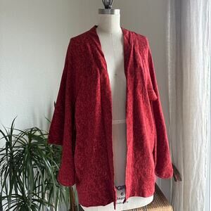 Women’s One Size Kimono Red Vintage Boxy Open Cardigan